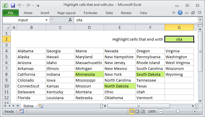Excel formula highlight cells that end with exceljet